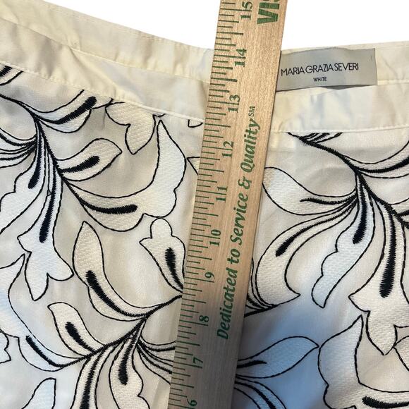 Maria Grazia Severi White Women's 46 Pants White Black Floral Flowy Quiet Luxury - Picture 5 of 7